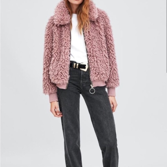 Zara Jackets & Blazers - Zara Sherpa Teddy bomber jacket full zip with pockets size M